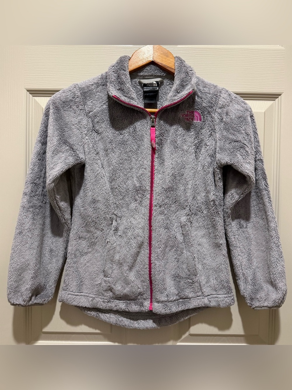 The North Face Osito Fleece Jacket Girls S 7/8 Grey Pink Cozy Plush Full Zip